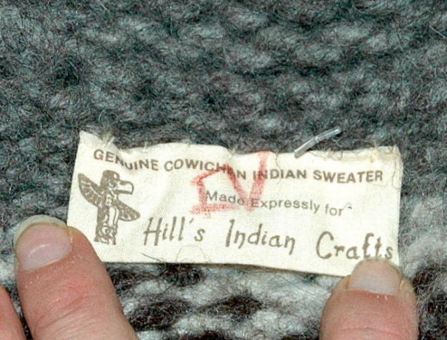 Genuine Cowichan Indian Sweater Made Expressly for Hill's Indian Crafts Hand Knit 100 % Wool