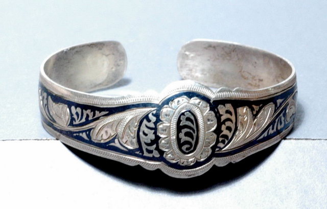 Old Russian Niello Cuff Bracelet