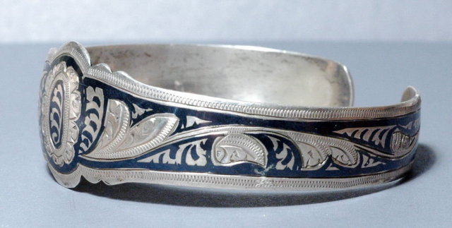 Old Russian Niello Cuff Bracelet