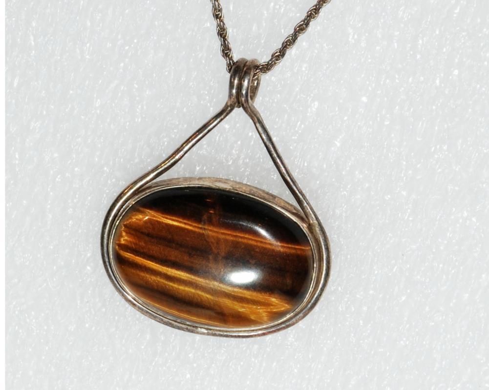 Large Tiger Eye & Sterling Silver Pendant Necklace