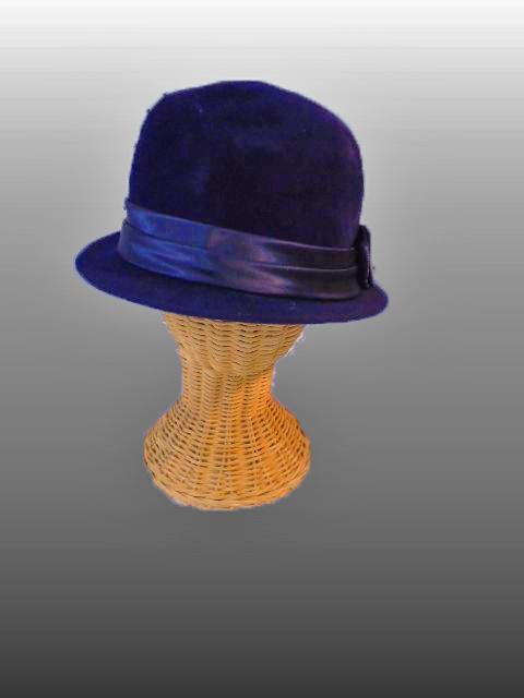 Vintage Genuine Velour Hat Dark Royal Blue Bowler Style size Small