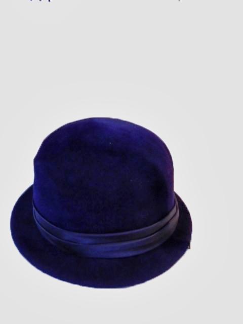 Vintage Genuine Velour Hat Dark Royal Blue Bowler Style size Small