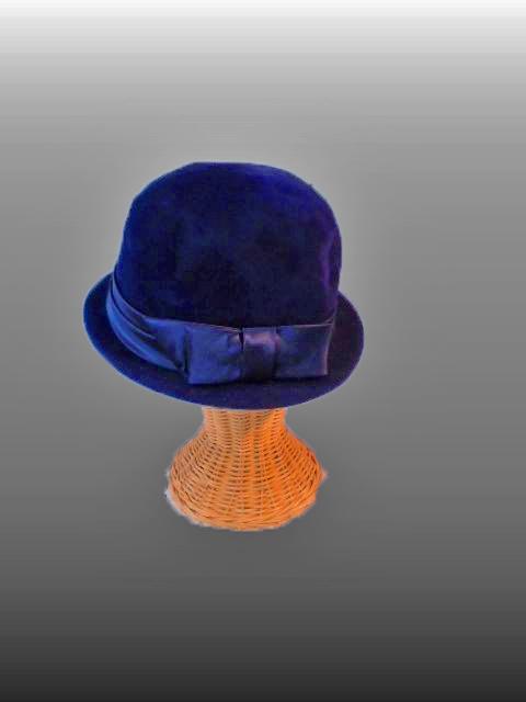 Vintage Genuine Velour Hat Dark Royal Blue Bowler Style size Small