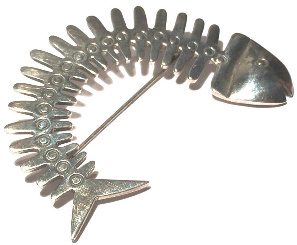 TAXCO Modernist Large Sterling Curved Fish Skeleton Brooch