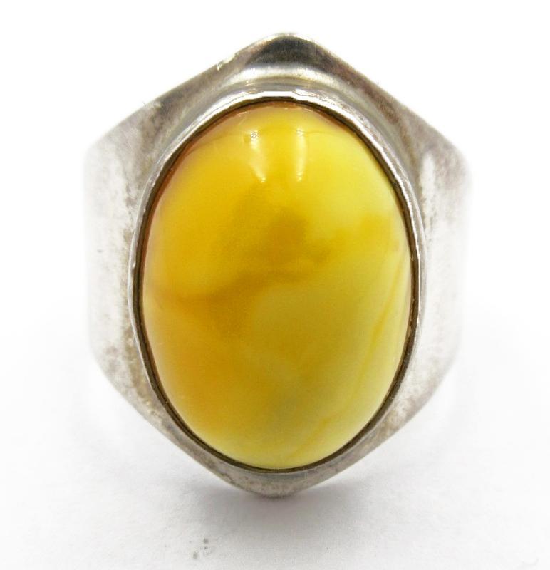 Egg Yoke Yellow Amber Cabochon Ring Sterling Silver