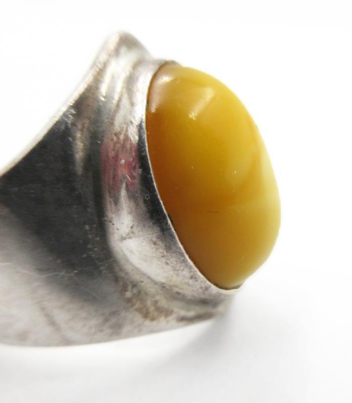 Egg Yoke Yellow Amber Cabochon Ring Sterling Silver