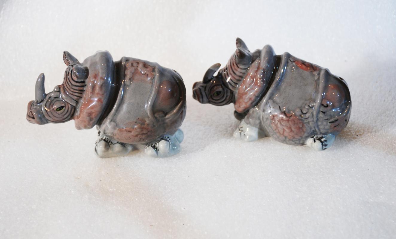 Novelty Rhino Rhinoceros Salt & Pepper Shakers Blue Sky Lynda Corneille