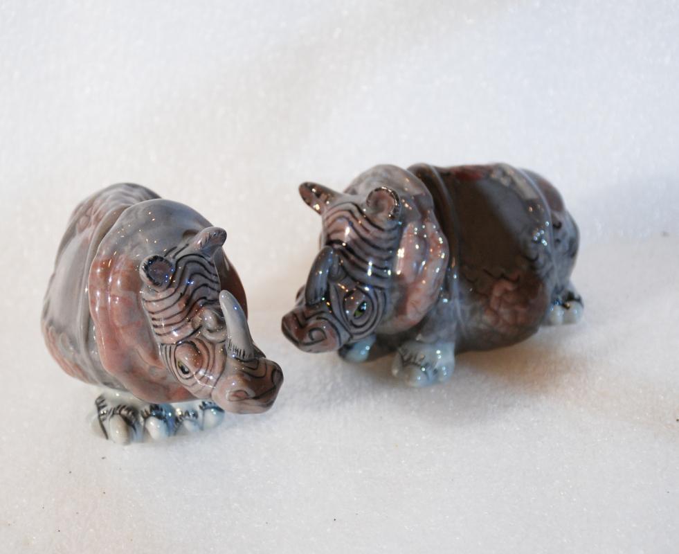 Novelty Rhino Rhinoceros Salt & Pepper Shakers Blue Sky Lynda Corneille