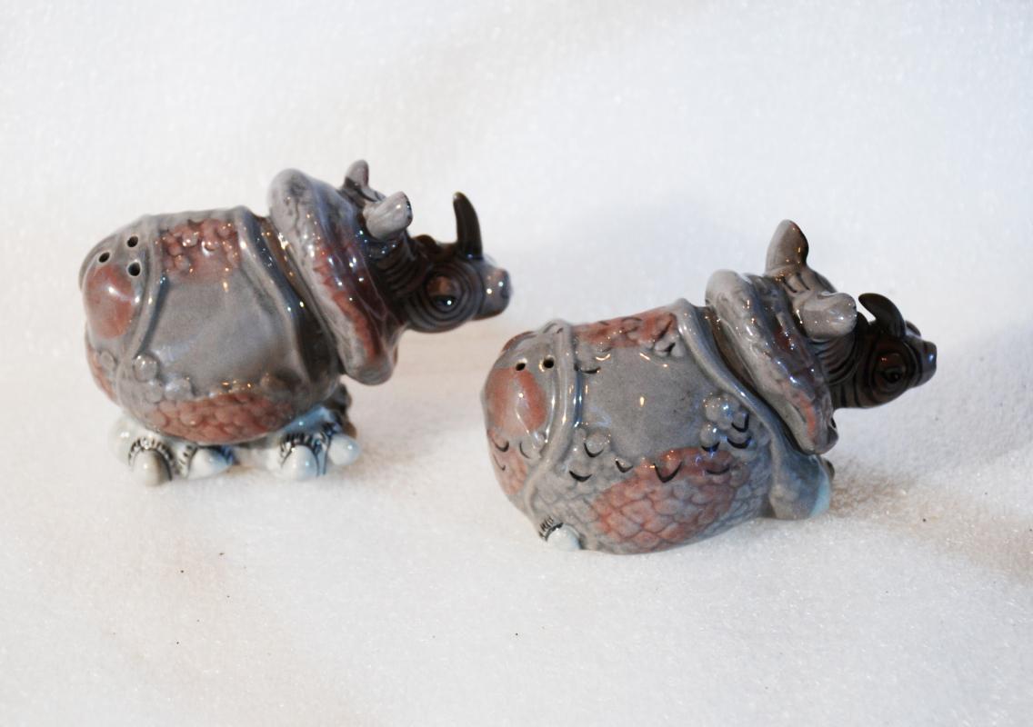 Novelty Rhino Rhinoceros Salt & Pepper Shakers Blue Sky Lynda Corneille