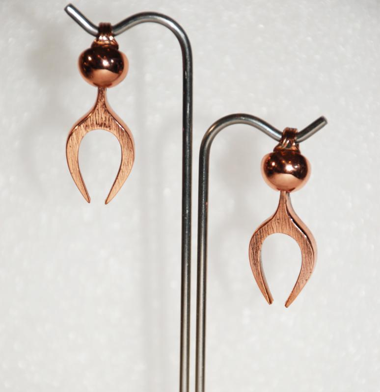 Modernist Copper Earrings, Abstract Wish Bone Shape Clip On's
