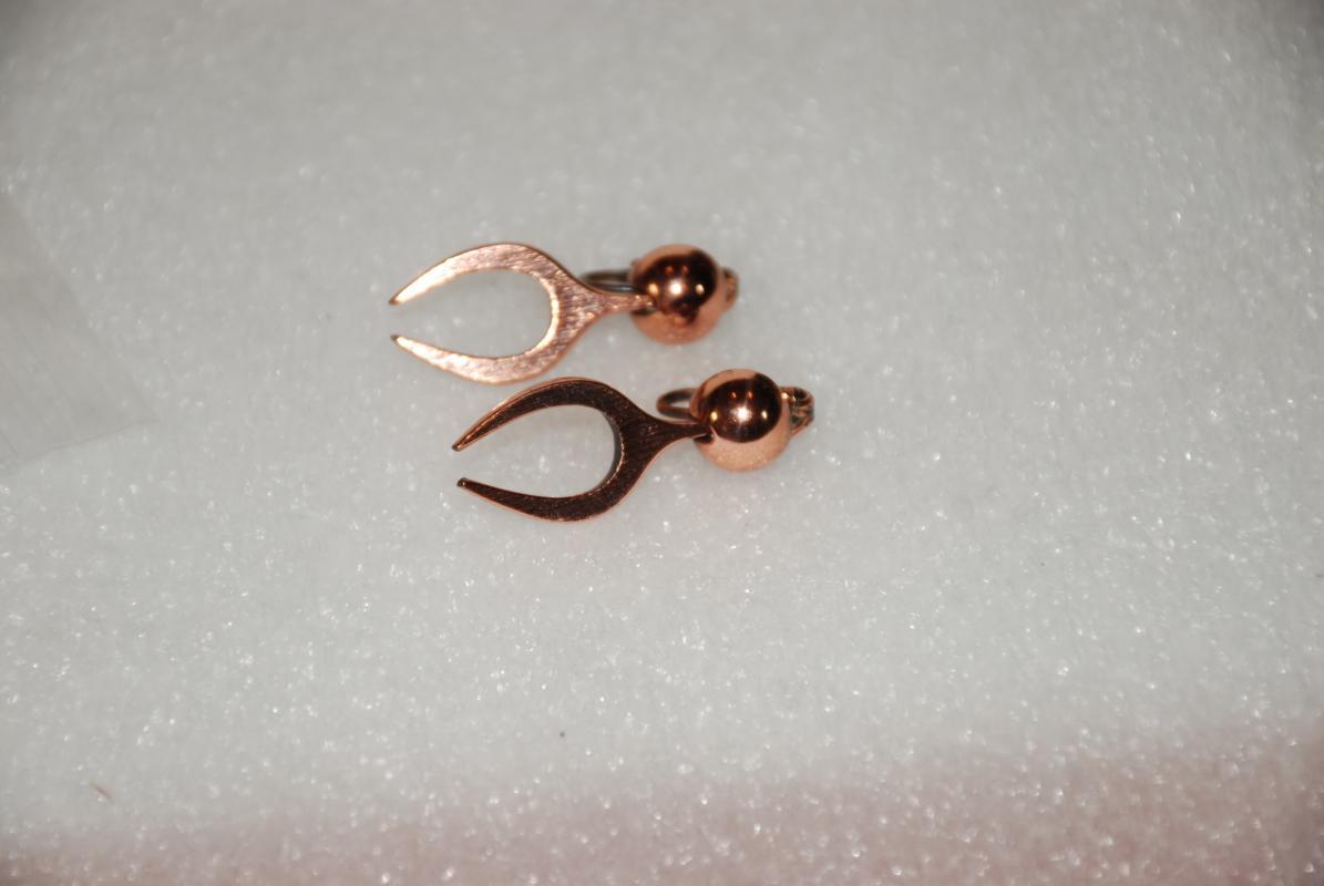Modernist Copper Earrings, Abstract Wish Bone Shape Clip On's