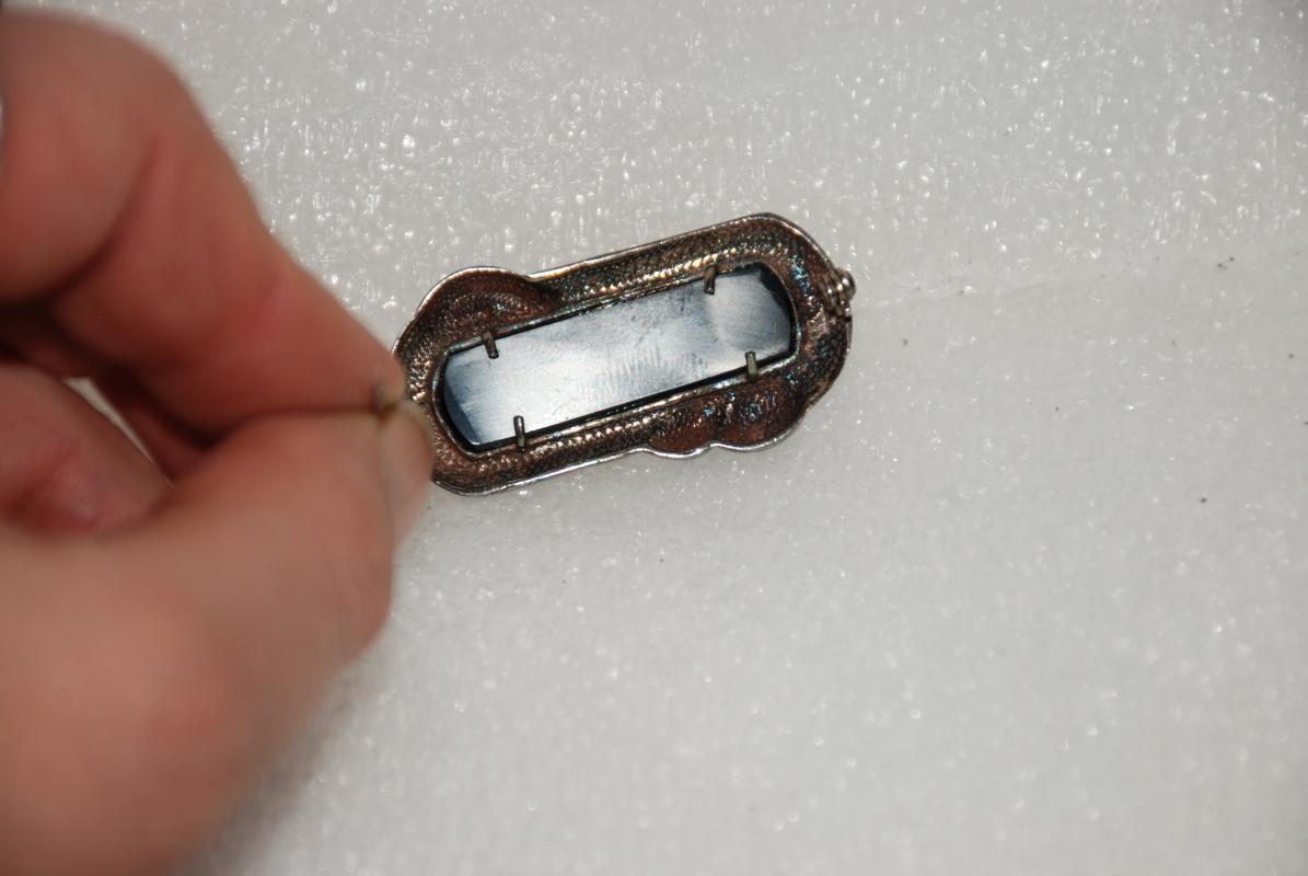 Sterling Silver Marcasite Onyx Brooch Art Deco