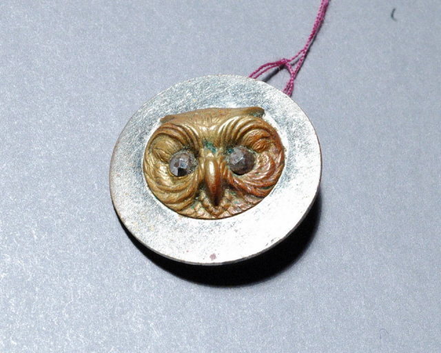 Antique Brass Owl Button Marcasite eyes