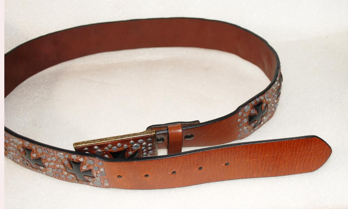 Ariat Studded Leather Belt, Teutonic Crosses with Matching Buckle New, Never Worn 46