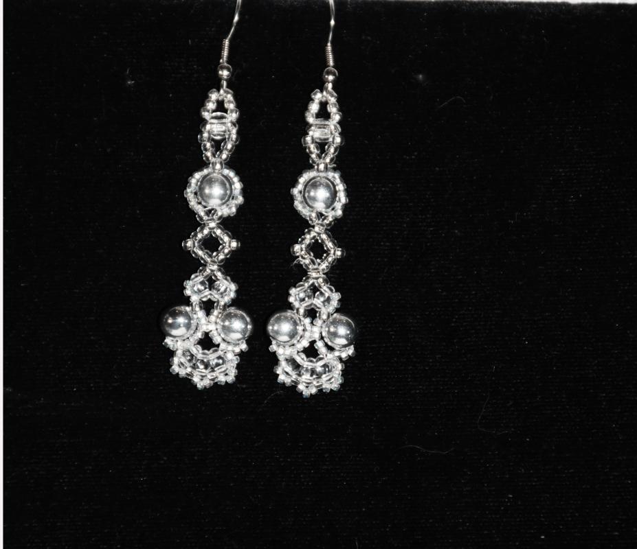 Wedding Day Earrings Silver & Crystal Dangle Earrings with Silver Pearls Beads, Hand Crafted One of a Kind