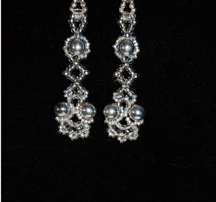 Wedding Day Earrings Silver & Crystal Dangle Earrings with Silver Pearls Beads, Hand Crafted One of a Kind