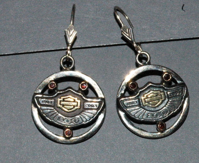 Harley Davidson 10K Garnet, SS 100 yr Earrings