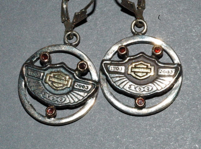 Harley Davidson 10K Garnet, SS 100 yr Earrings