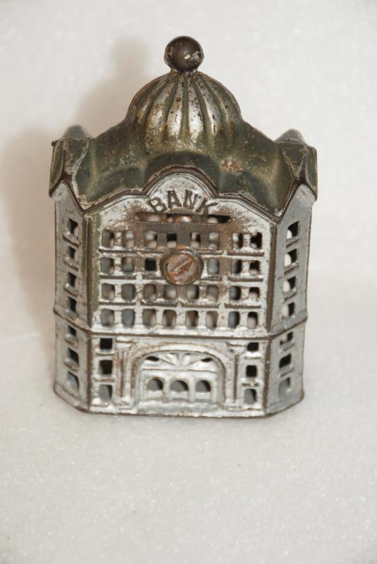 Cast Iron Bank Building Still Coin Bank Antique Circa 1900