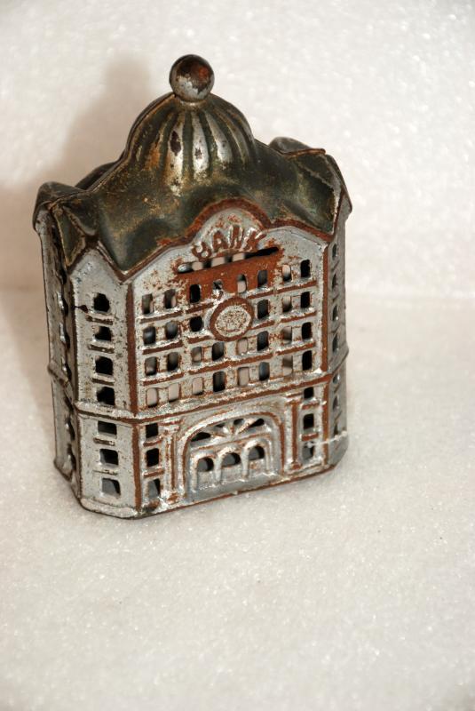 Cast Iron Bank Building Still Coin Bank Antique Circa 1900