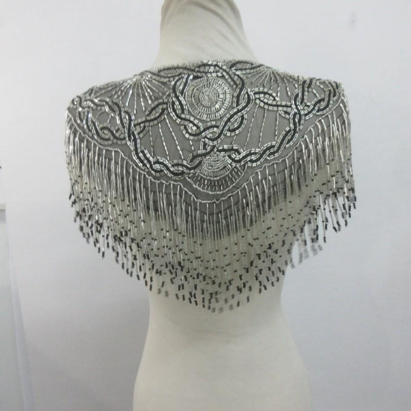 Glass Beaded Shawl Scarf Black &Silver Beads Sharmark Las-Vegas