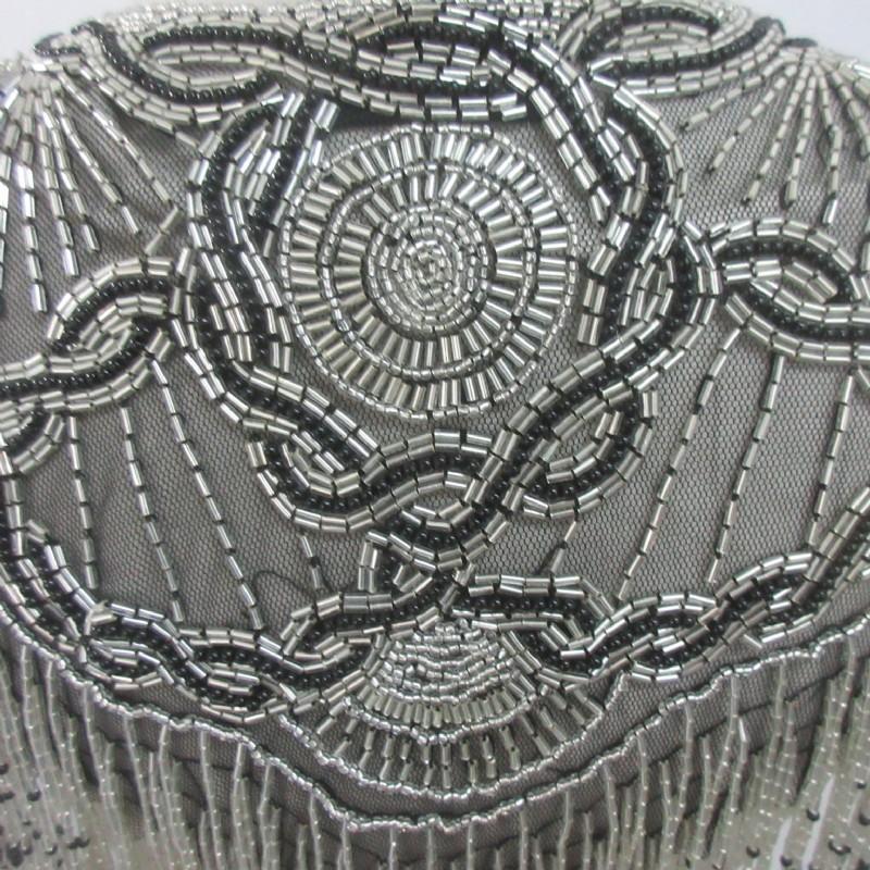 Glass Beaded Shawl Scarf Black &Silver Beads Sharmark Las-Vegas