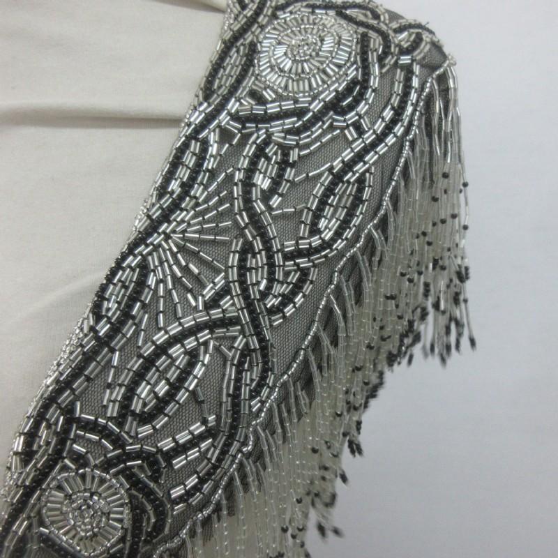 Glass Beaded Shawl Scarf Black &Silver Beads Sharmark Las-Vegas