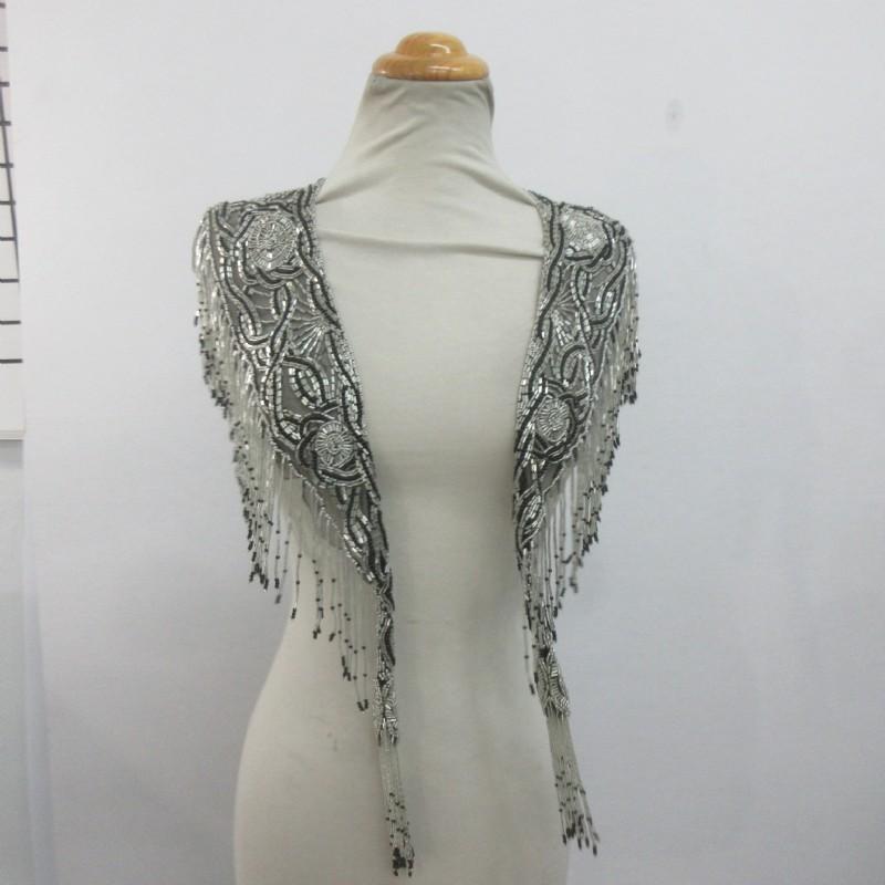 Glass Beaded Shawl Scarf Black &Silver Beads Sharmark Las-Vegas