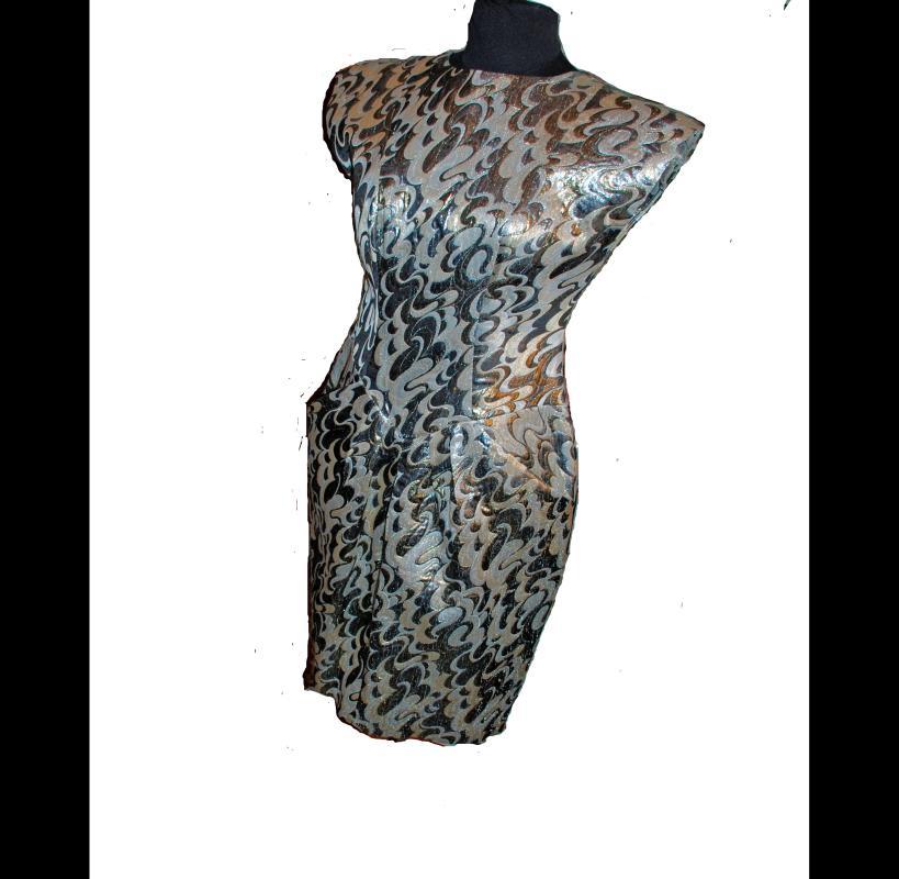 Vintage Lame Disco Party Dress Gold Silver, with pockets sz Large