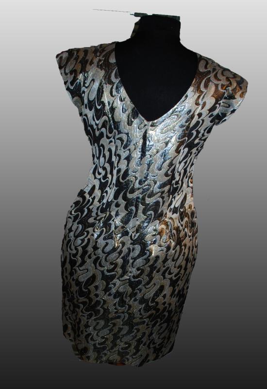 Vintage Lame Disco Party Dress Gold Silver, with pockets sz Large