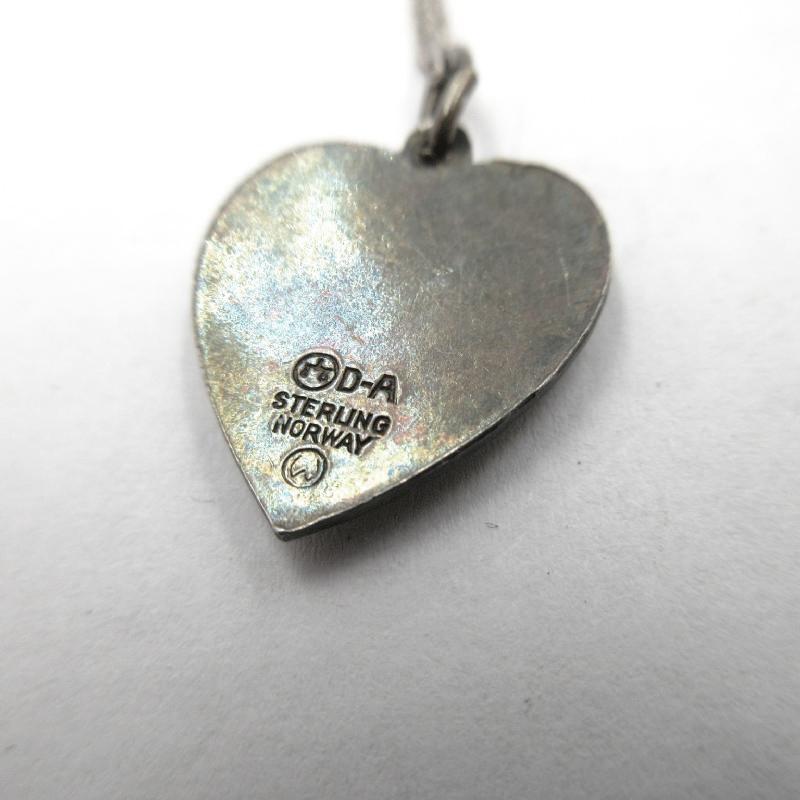DAVID ANDERSEN WILLY WINNAESS STERLING SILVER GUILLOCHE ROSE ENAMEL HEART Necklace Sterling Chain