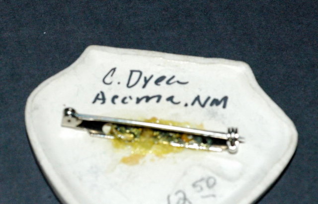 Hand painted Ceramic Acoma Pottery Pin -signed Southwest Native American Art