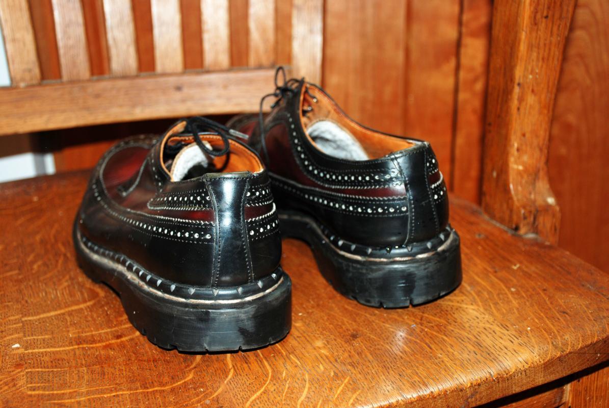 Vintage Gripfast Wing Tip 5 Eyelet American Brogue Black & Burgundy Steel Toe Men's Shoes size 10