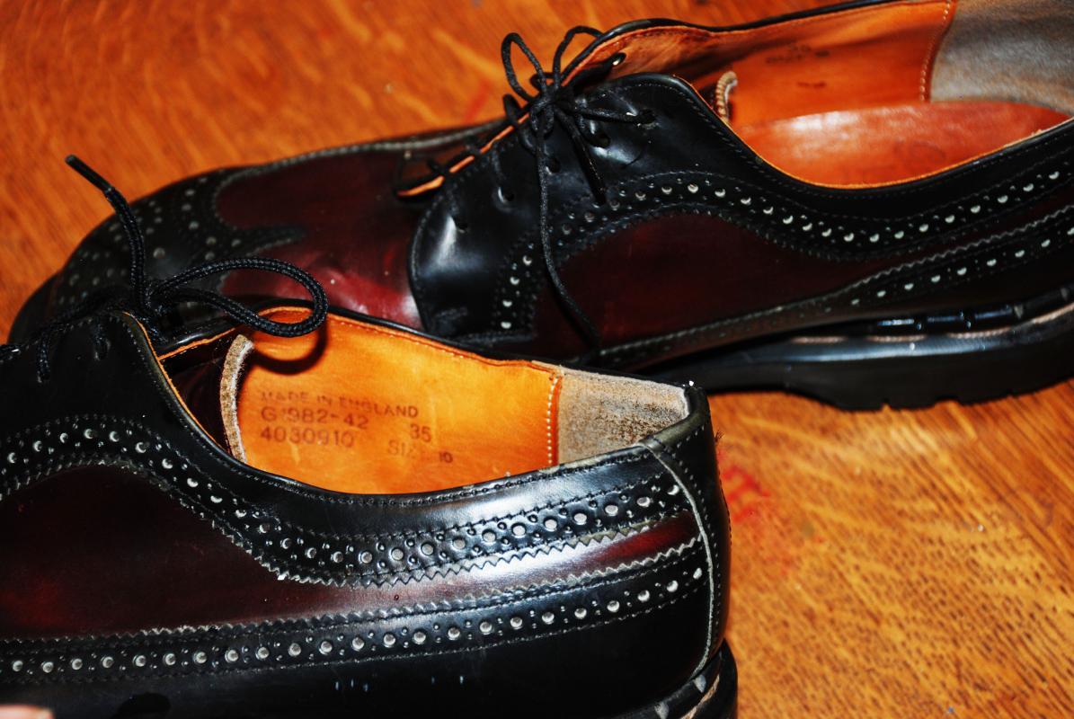 Vintage Gripfast Wing Tip 5 Eyelet American Brogue Black & Burgundy Steel Toe Men's Shoes size 10