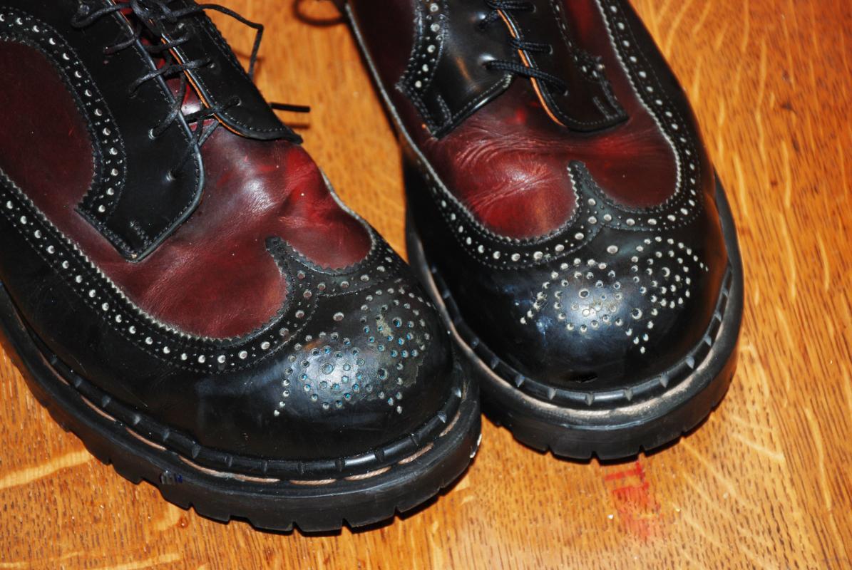 Vintage Gripfast Wing Tip 5 Eyelet American Brogue Black & Burgundy Steel Toe Men's Shoes size 10