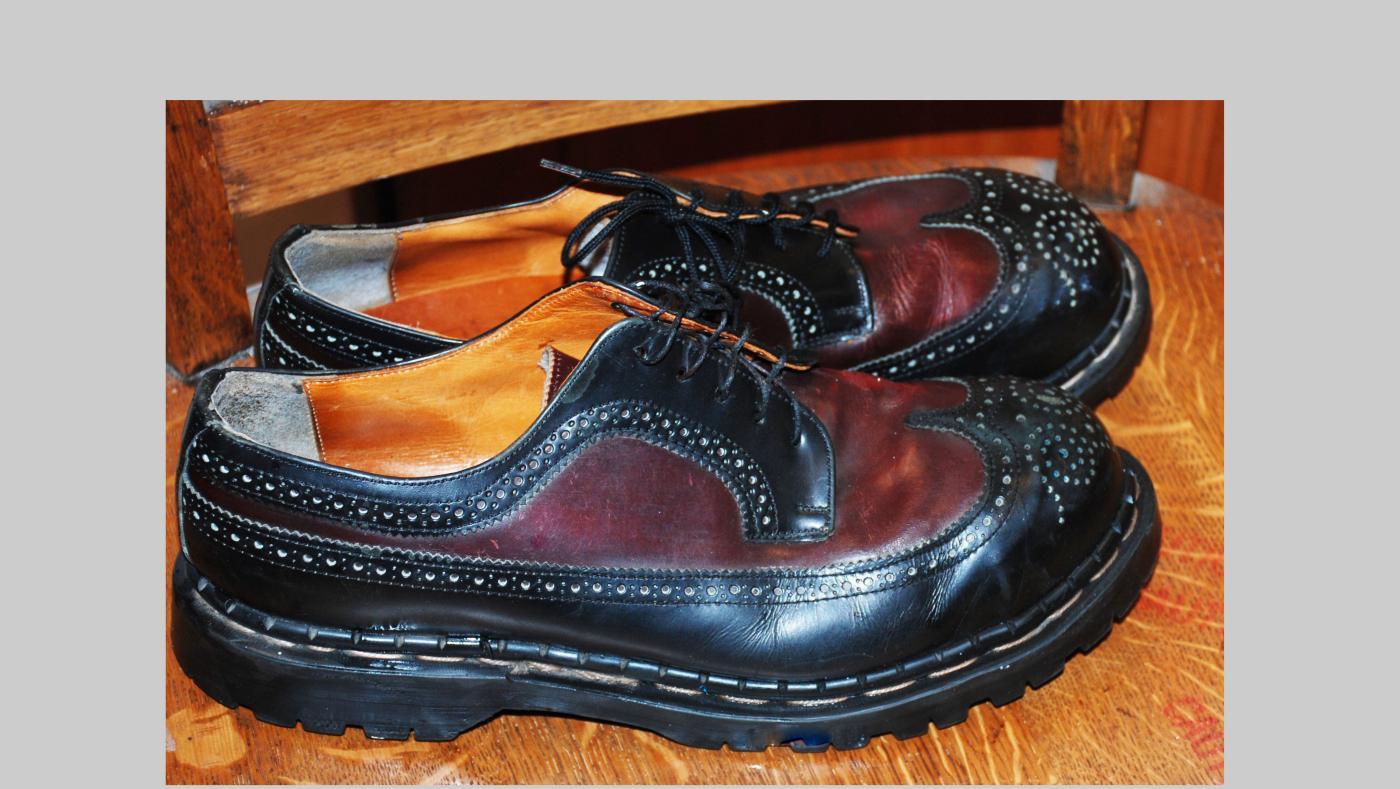 Vintage Gripfast Wing Tip 5 Eyelet American Brogue Black & Burgundy Steel Toe Men's Shoes size 10