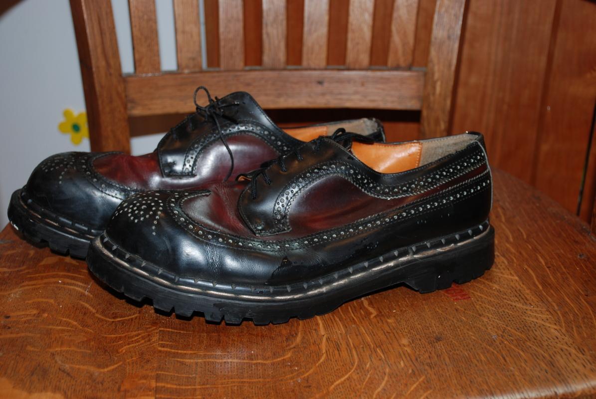 Vintage Gripfast Wing Tip 5 Eyelet American Brogue Black & Burgundy Steel Toe Men's Shoes size 10