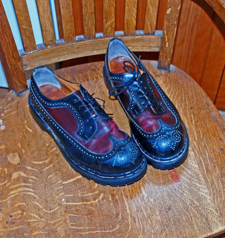 Vintage Gripfast Wing Tip 5 Eyelet American Brogue Black & Burgundy Steel Toe Men's Shoes size 10