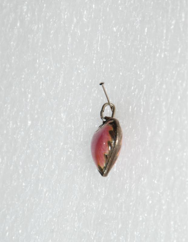 PINK GUILLOCHE ENAMEL & STERLING SILVER ANTIQUE ART NOUVEAU HEART CHARM Signed