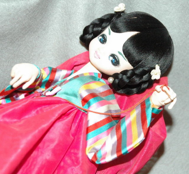 Vintage Retro Asian Cloth Doll Hand Painted