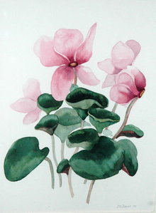 Watercolor Painting of Cyclamens -M.Davis *PRICE REDUCED!*