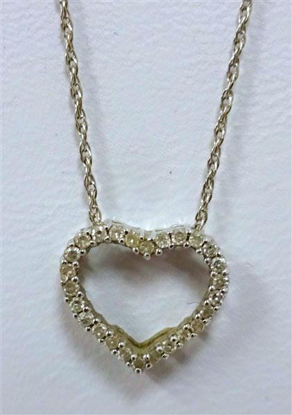 14K White Gold Diamond Heart Necklace Pendant & Chain 1.2g