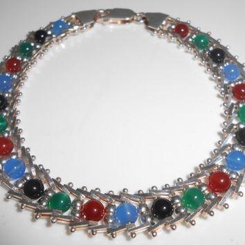 Milor Sterling 925 Bracelet Multi-Color Gemstone Beads & Ladder Links