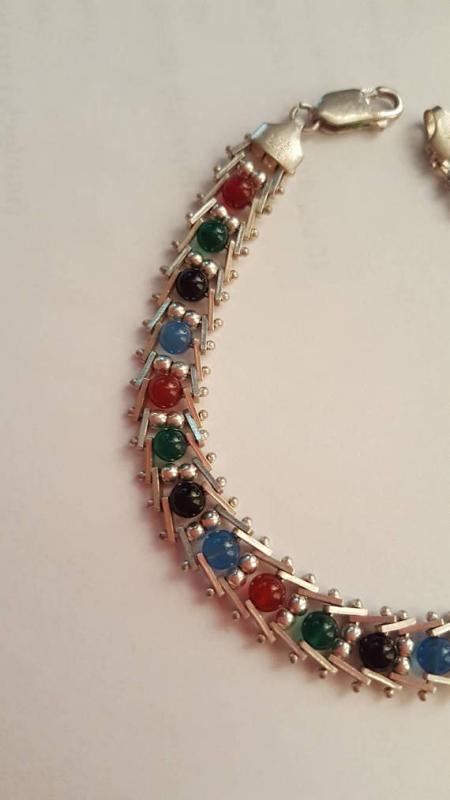 Milor Sterling 925 Bracelet Multi-Color Gemstone Beads & Ladder Links