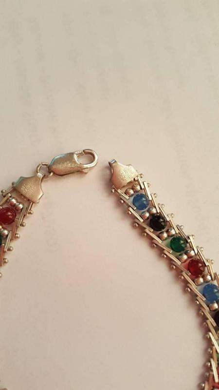 Milor Sterling 925 Bracelet Multi-Color Gemstone Beads & Ladder Links