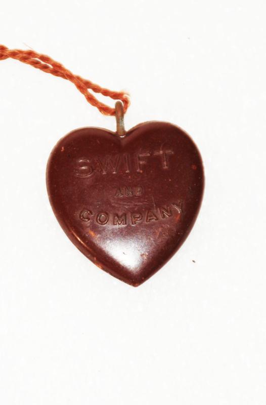 Bakelite heart-shaped advertising charm / FOB, Swift and Company (Stockyards) early 1900's