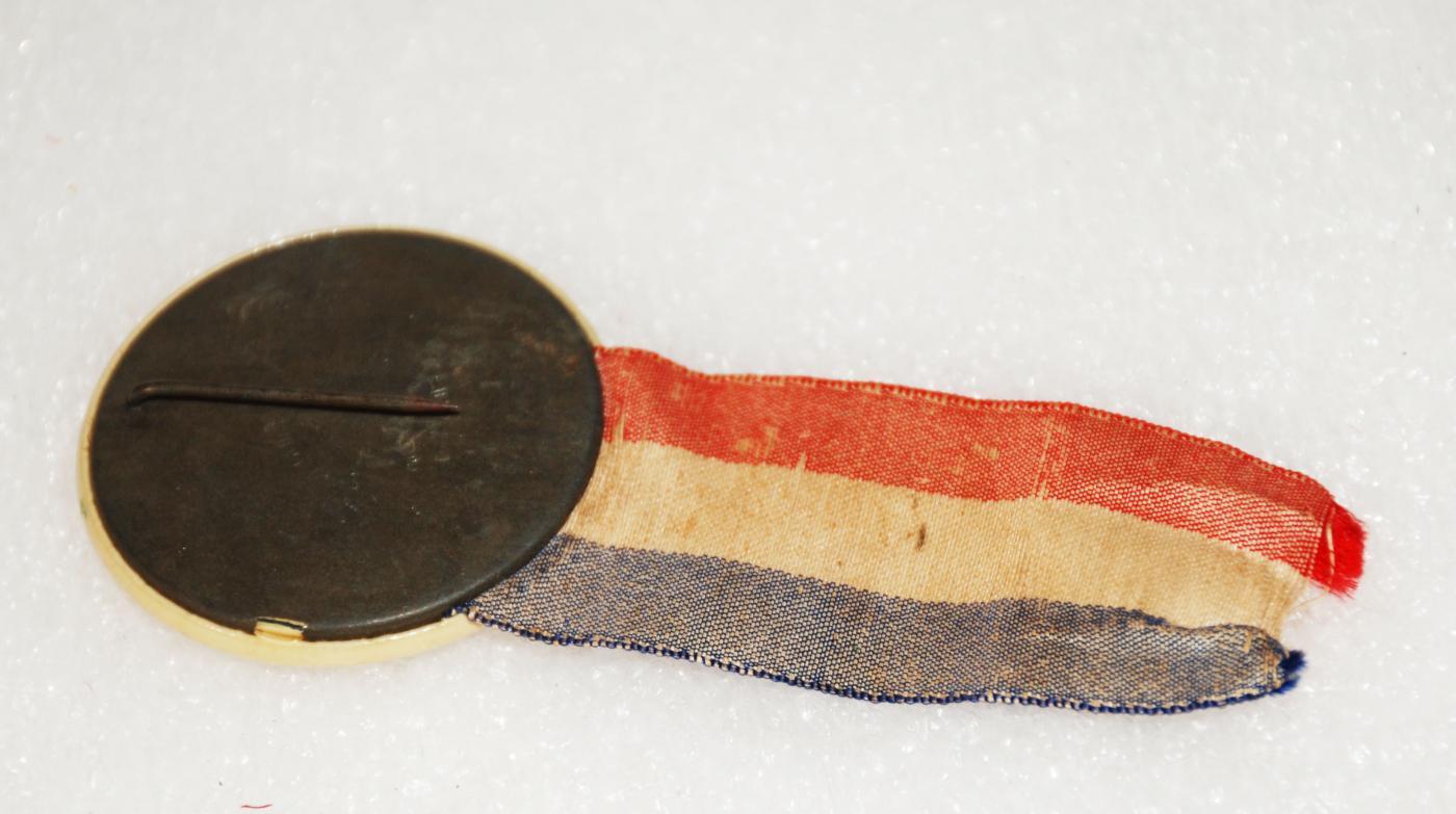 FIRST INAUGURATION PIN CELLULOID PINBACK 1907 OKLAHOMA GUTHRIE NOVEMBER 16 WITH RIBBON