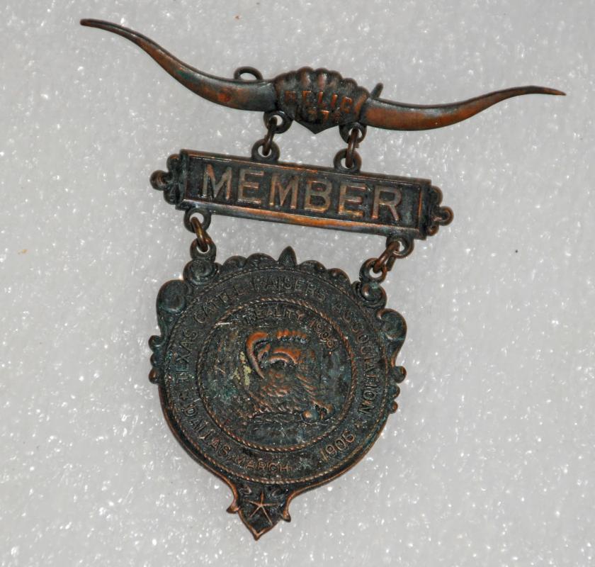 RARE DALLAS MARCH 1906 MEMBER TEXAS CATTLE RAISERS ASSOCIATION CONVENTION BADGE