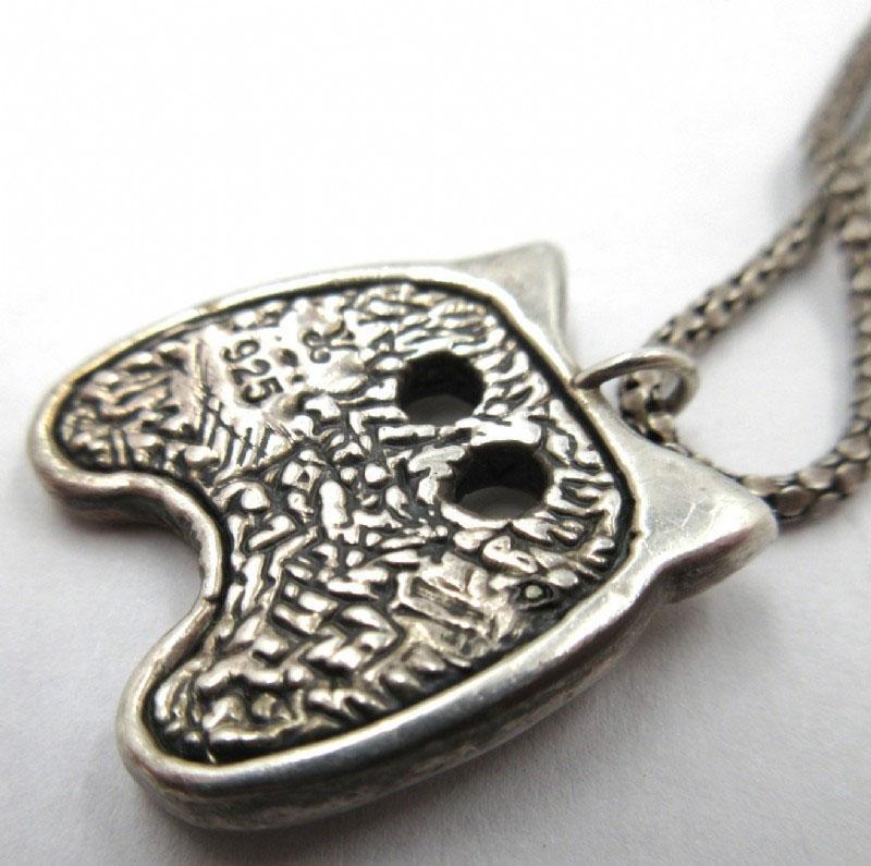 Sterling Cat Head Pendant Necklace Adorable 6.7g