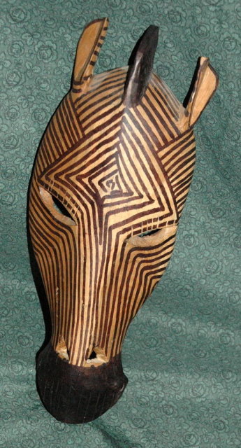 African Wood Zebra Mask Hand Carved Painted
